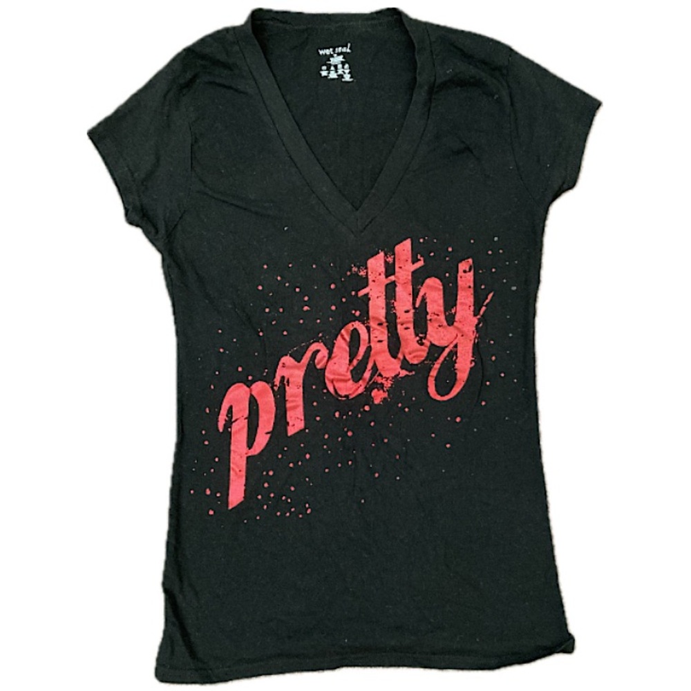 Wet Seal V-Neck Top Pretty Size M Black Red